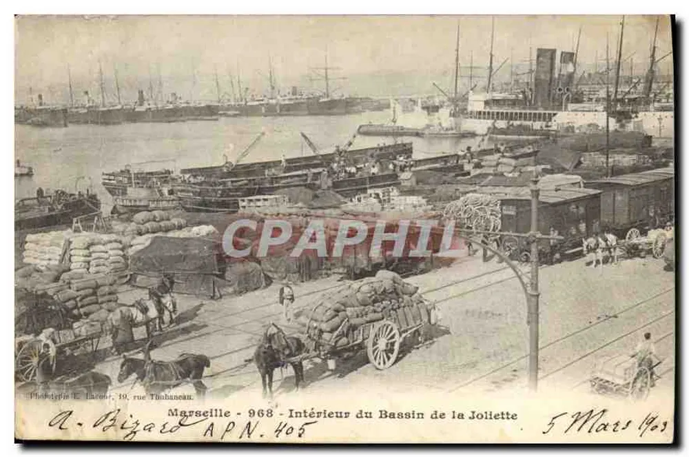 Marseille — Intérieur du Bassin de la Joliette — Phototypie C. Bizard, 19, rue Toubaneau, n° 405 - Vorderseite