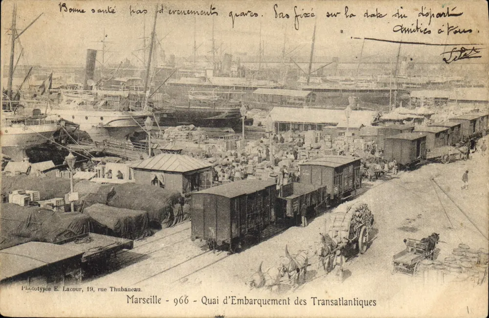 Marseille - Anlegestelle für Transatlantische Schiffe — Phototypie E. Lacour, 19, rue Thubaneau — n° 966 - Vorderseite