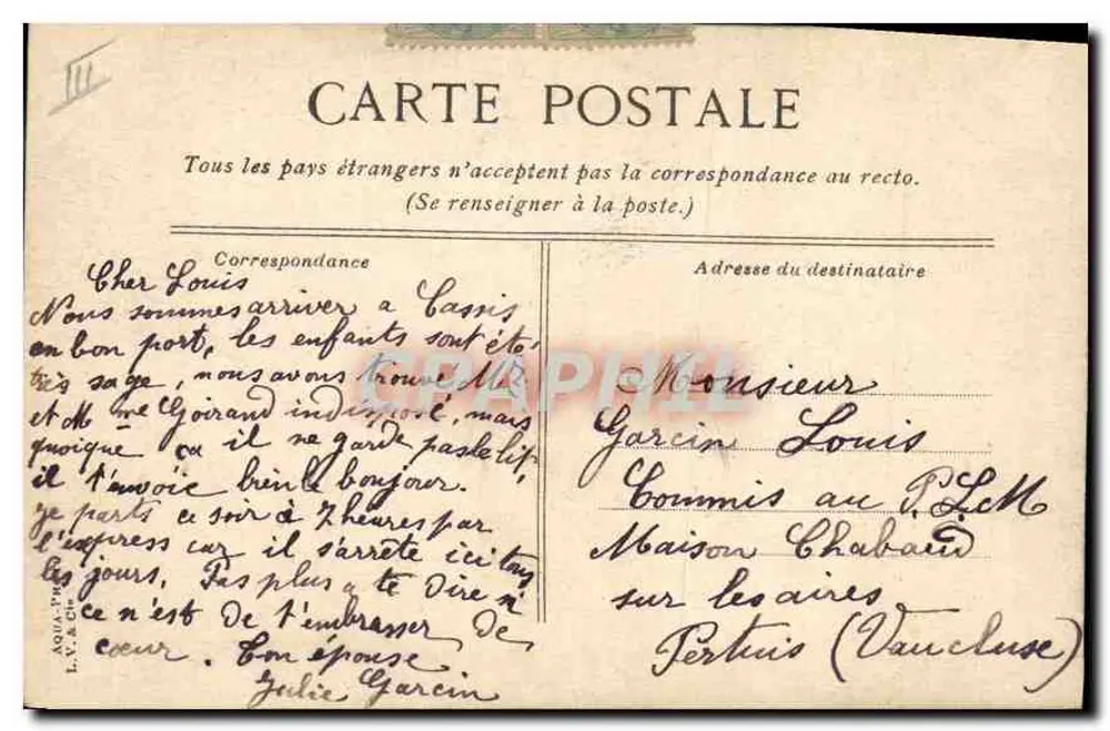 Marselha. La Joliette — vista do porto com navios e mercadorias — editor L.V.&C. n°16 - Verso