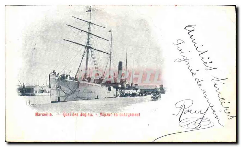 Marseille — Quai des Anglais — Dampfer beim Laden - Vorderseite