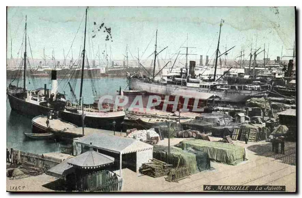 Marselha - La Joliette — vista do porto com navios e docas — L.Y.B.C. n°16 - Frente