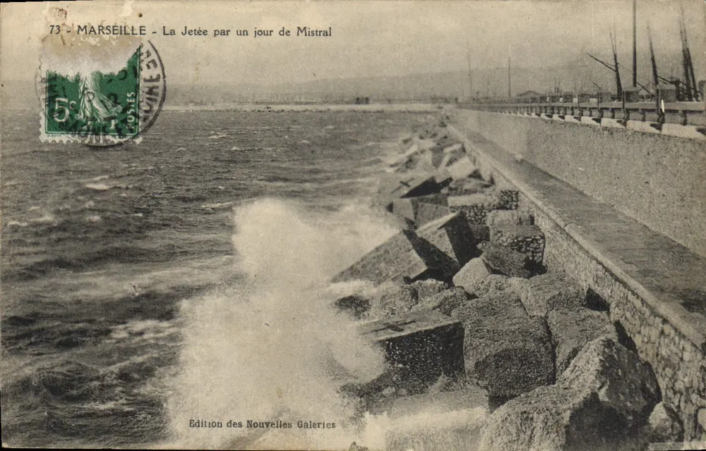 Marseille — Die Mole an einem Tag mit Mistral — Édition des Nouvelles Galeries, Nr. 73 - Vorderseite