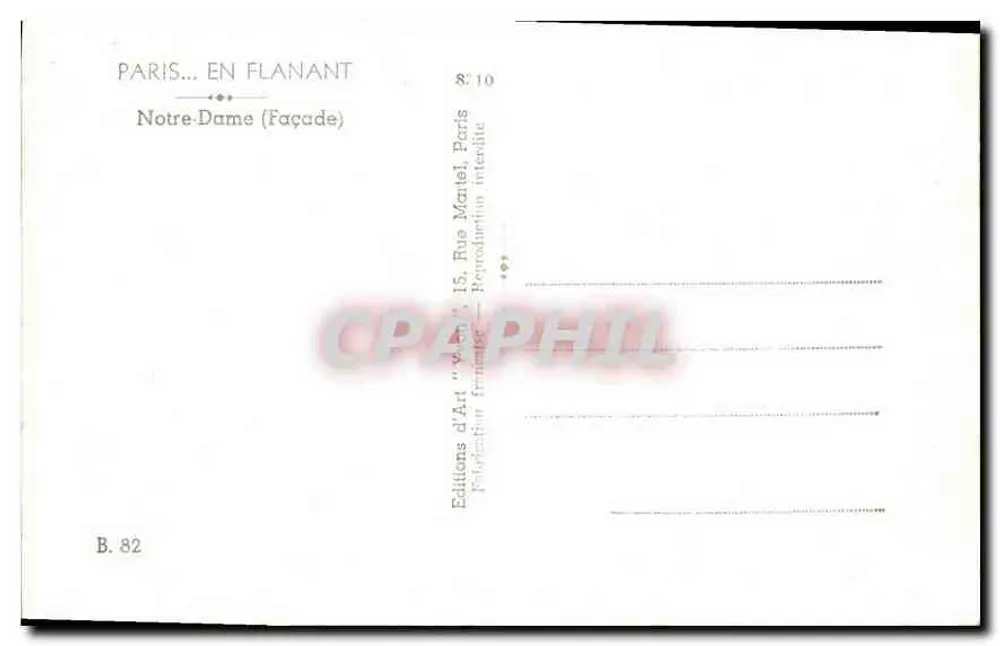 Nossa Senhora de Paris — Fachada — Edições d'Art 'Flanant' - Verso