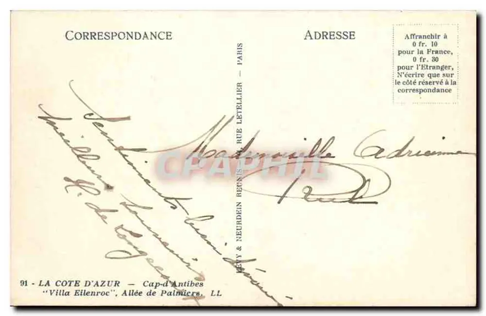 Allée de Palmiers — Cap-d'Antibes — Villa Eilenroc — Éditeur LL - Rückseite