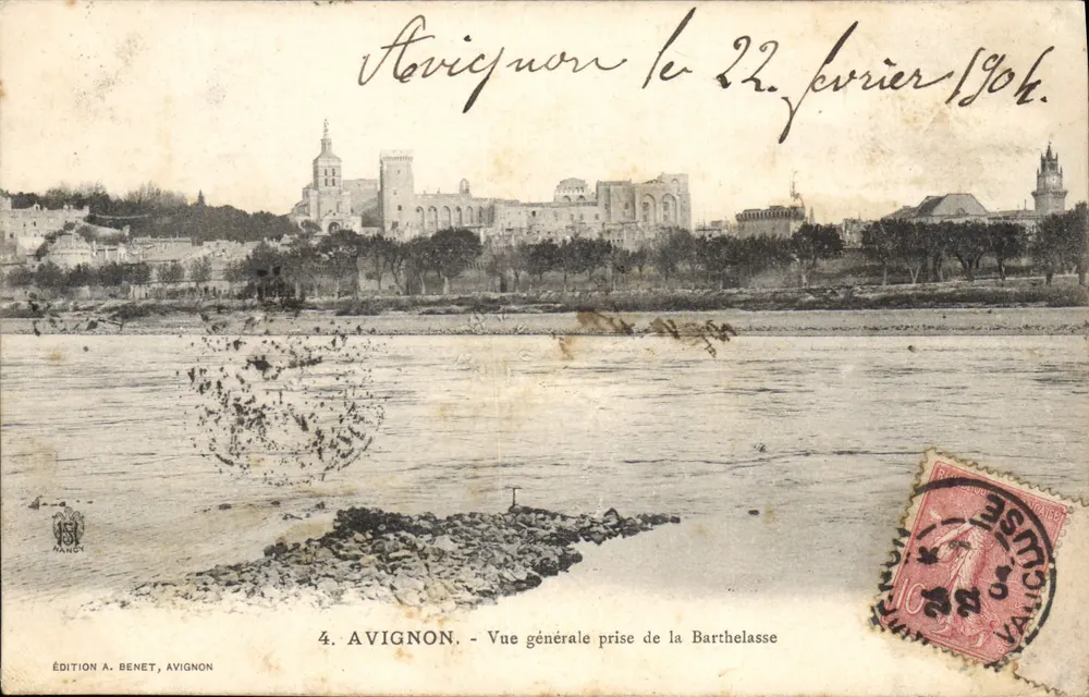 Avignon - Vista generale presa dalla Barthelasse — Edizione A. Benet, Avignon, n°4 - Recto