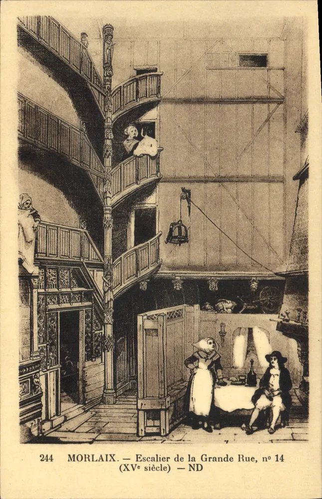 Morlaix — Spiraaltrap van de Grande Rue, nr. 14 — 15e eeuw - Voorkant