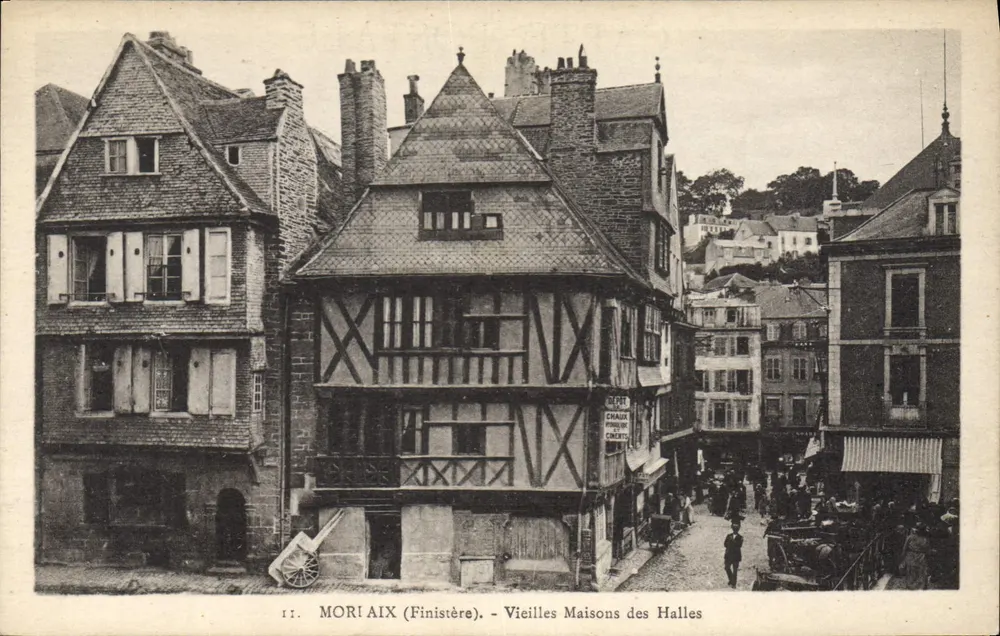Moriâix (Finistère) - Alte Häuser der Halles - Vorderseite