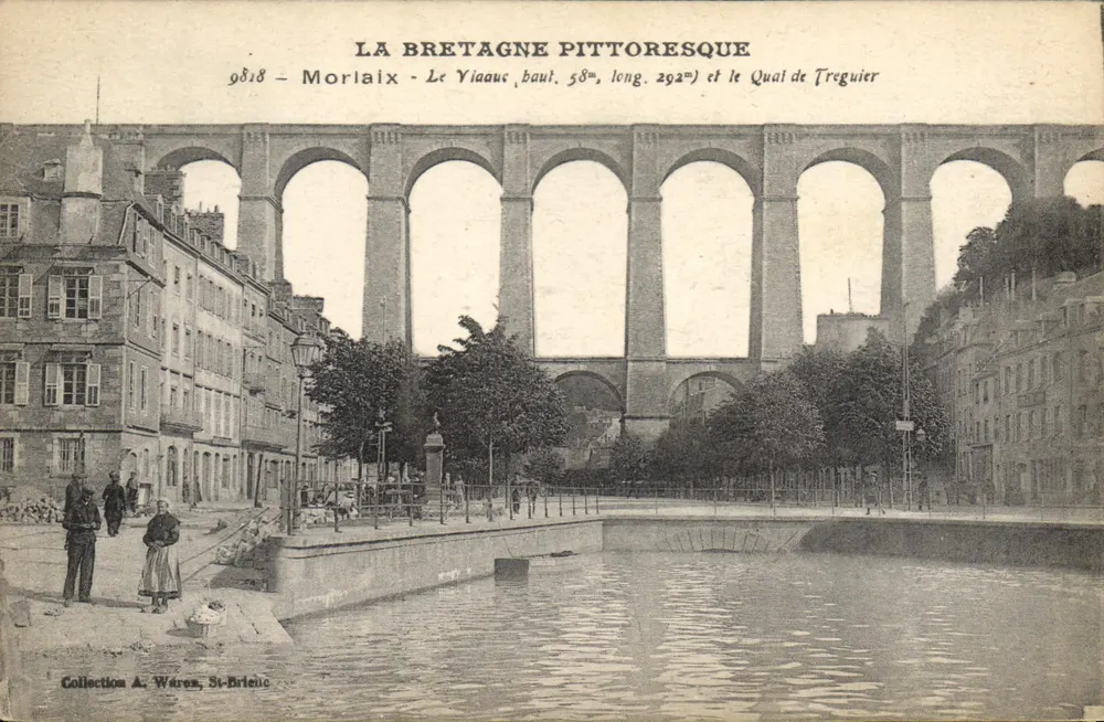 Morlaix - Le Viauque (Höhe 58m, Länge 292m) und der Quai de Treguier - Vorderseite