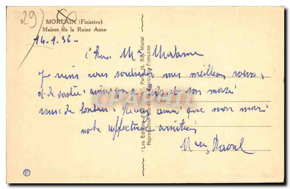 Morbihan (Finistère) — Haus der Königin Anne — Éditions d'Art Yvon, Paris - Rückseite