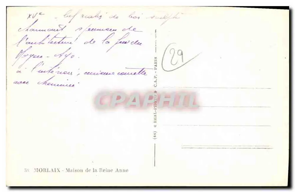 MORLAIX - Haus der Königin Anne — Verlag C.A.P. - Paris, n° 58 - Rückseite