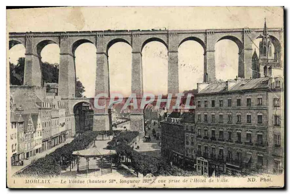 Morlaix — O Viaduto (altura 58m, comprimento 292m), vista tirada do Hotel de Ville - Frente