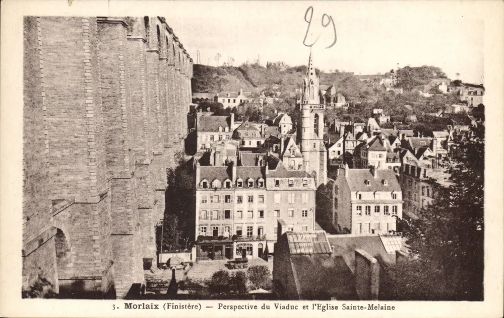 Morlaix (Finistère) — Ansicht des Viadukts und der Kirche Sainte-Melaine — Verlag K. BONNET - Vorderseite