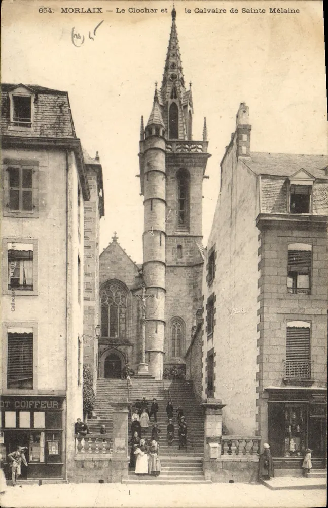 Morlaix — Ansicht des Turms und des Calvaires von Sainte Mélaine — unbekannter Verlag, Nr. 654 - Vorderseite