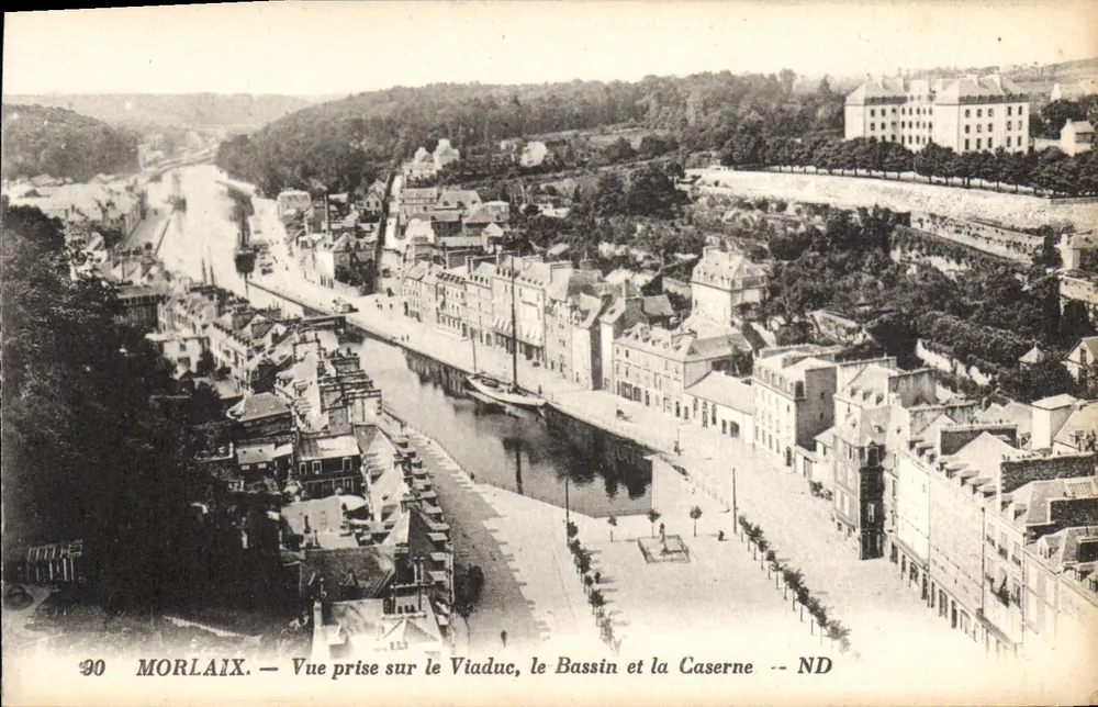 Morlaix — Ansicht vom Viadukt, dem Bassin und der Kaserne — ND - Vorderseite