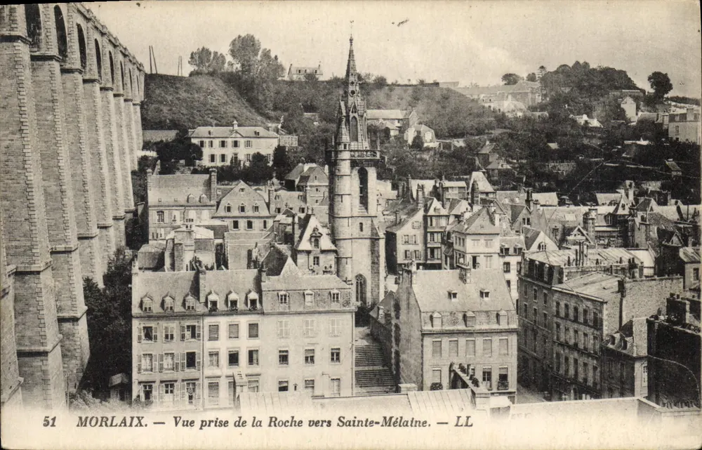 Morlaix — Blick von La Roche in Richtung Sainte-Mélaine — LL - Vorderseite