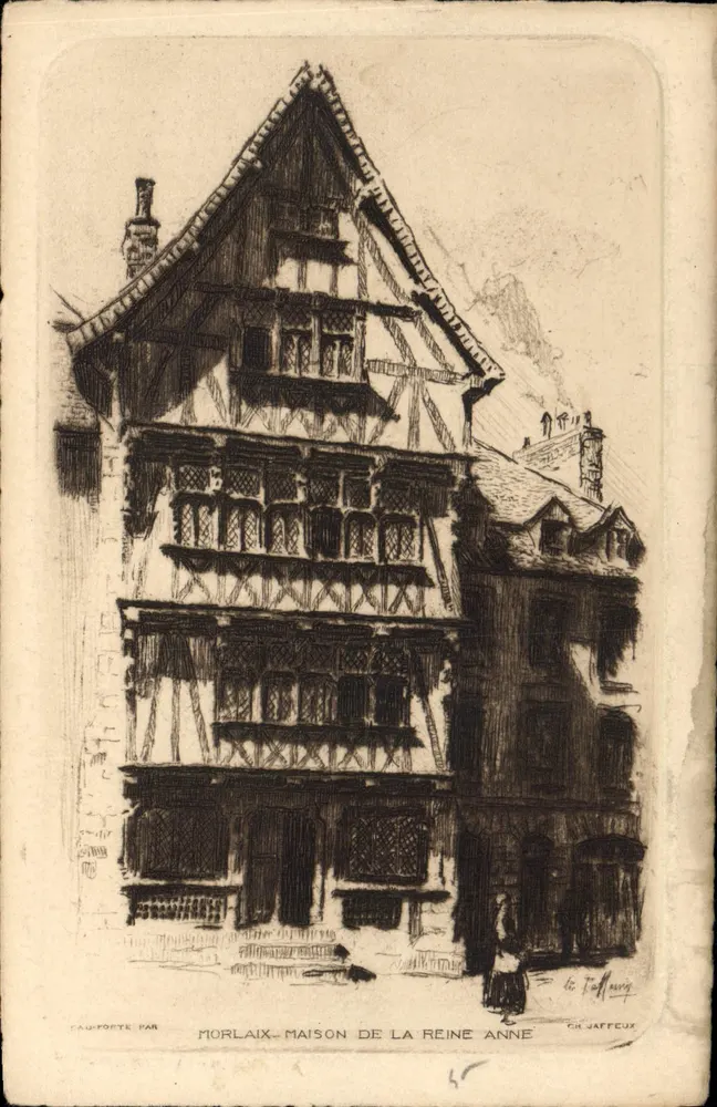 Morlaix - Haus der Königin Anne — Kupferstich von Ch. Jaffeeux - Vorderseite