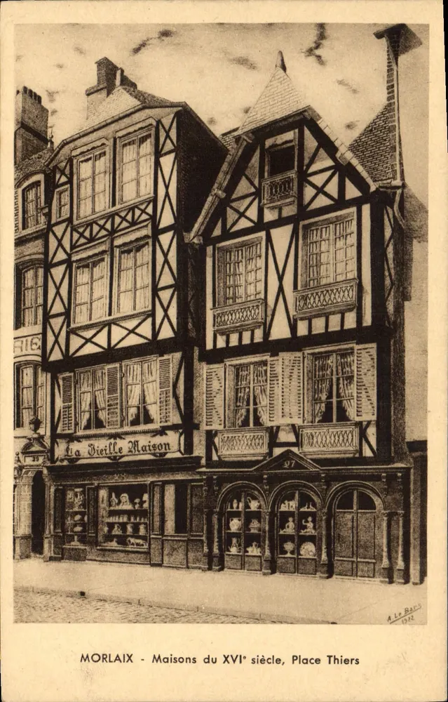 Morlaix - Casas do século XVI, Praça Thiers — A. Le Bars, 1922 - Frente