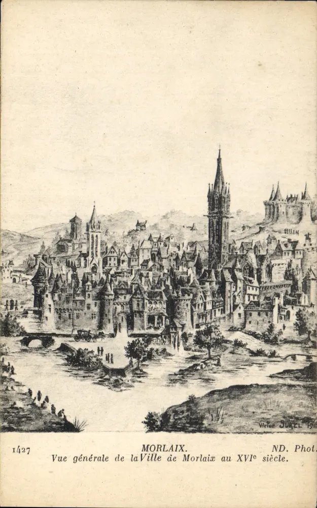 Morlaix — Allgemeiner Blick auf die Stadt im 16. Jahrhundert — Victor JUGEL, n° 1427 - Vorderseite