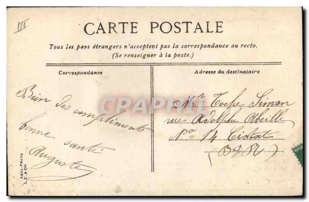 Marseille. der Dienst des "Passage" im Vieux Port — B.M. CARENAGE A S'JEAN 5¢ — L.V.U.C. - Rückseite