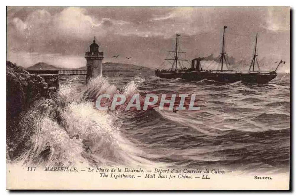 Marseille — Der Leuchtturm der Désirade — Abfahrt eines China-Mails — Sélecta 117 - Vorderseite