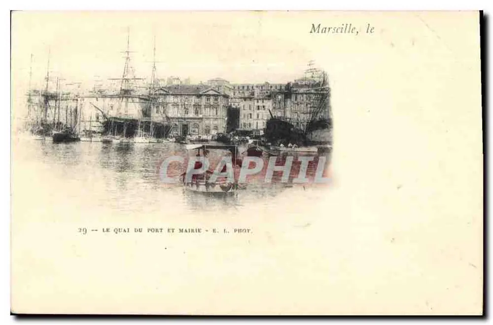 Marseille, der Kai des Hafens und Rathaus — E. L. Phot. — n°29 - Vorderseite