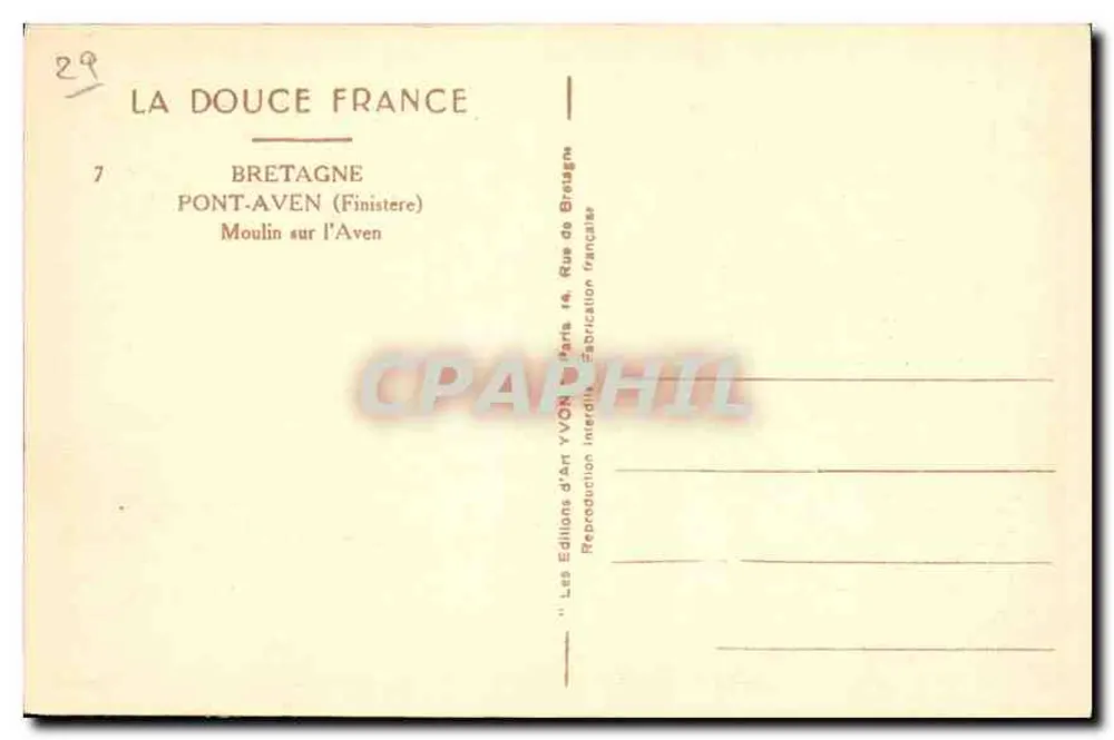 Pont-Aven (Finistère) — Mühle am Aven — Art Editions YVON - Rückseite