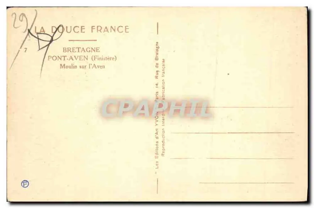 Mühle am Aven — Pont-Aven (Finistère) — Éditions d'Art YVON, Paris - Rückseite