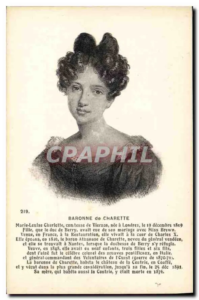 Baronesa de Charette — Retrato — F. Chapeau, editor Nantes, n° 218 - Anverso
