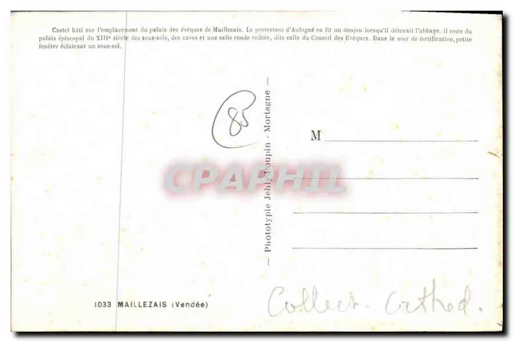 Schloss Maillezais — Verlag JEHLY, Nr. 1033 - Rückseite