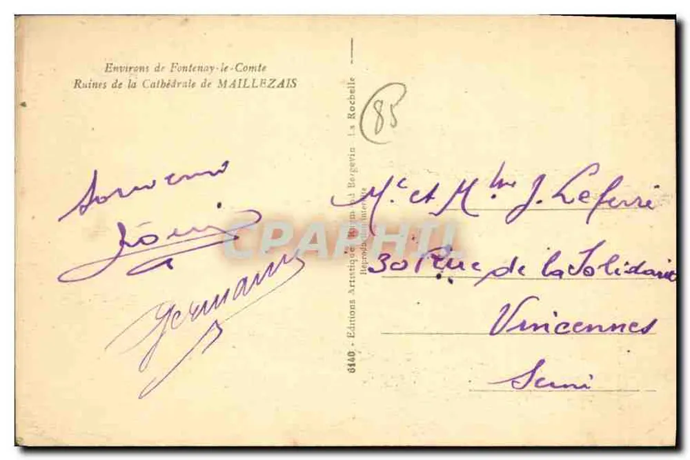 Ruinen der Kathedrale von Maillezais — Umgebung von Fontenay-le-Comte — Éditions Artistic 8440 - Rückseite