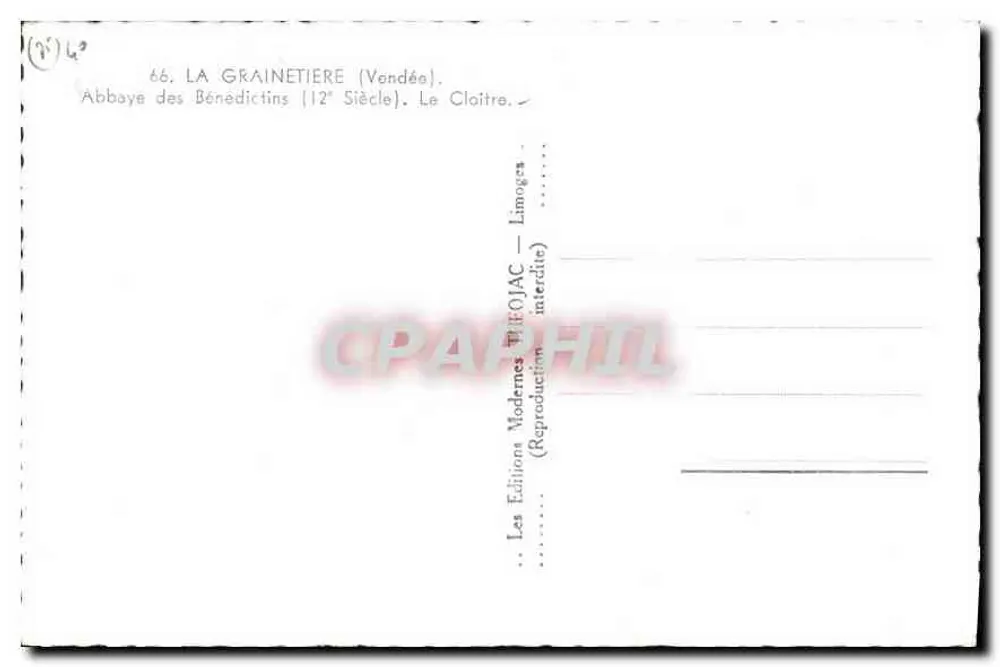 Abbazia dei Benedettini — La Grainetière (Vendée), 12° secolo — Les Éditions Modernes Limoges - Verso