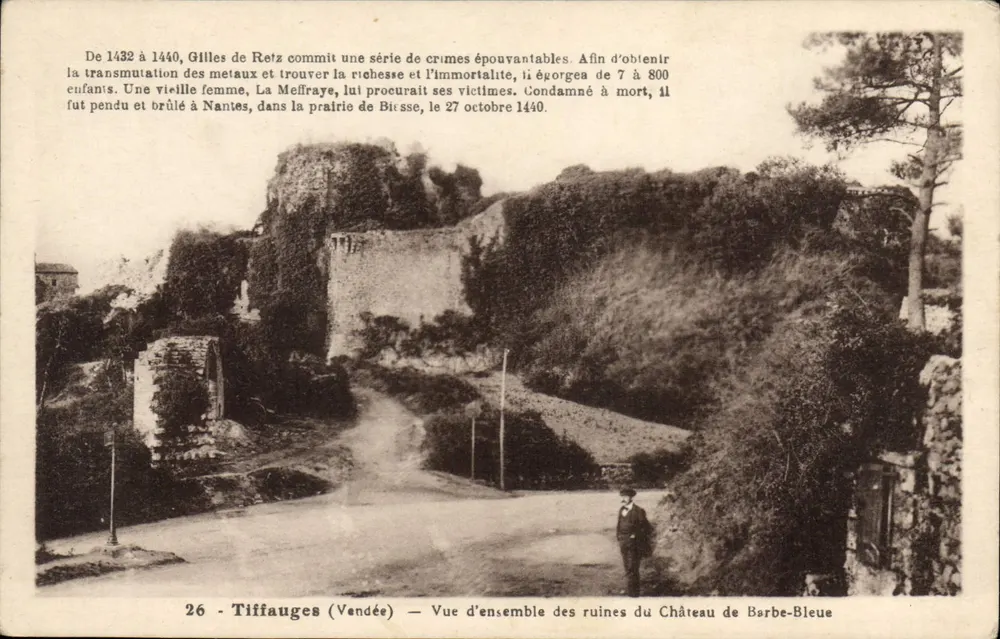 Tiffauges (Vendée) — Übersicht der Ruinen des Schlosses von Blaubeard - Vorderseite