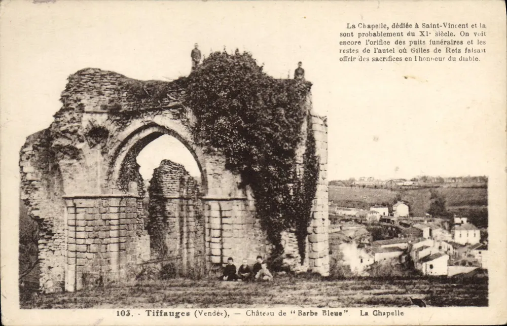 Tiffauges (Vendée) — Schloss von "Blutbeard" und Kapelle — Phototypie Jehly-Poupin, Mortagne - Vorderseite