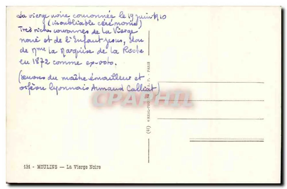 A Virgem Negra — estátua coroada — obras de Armand Calliat - Verso