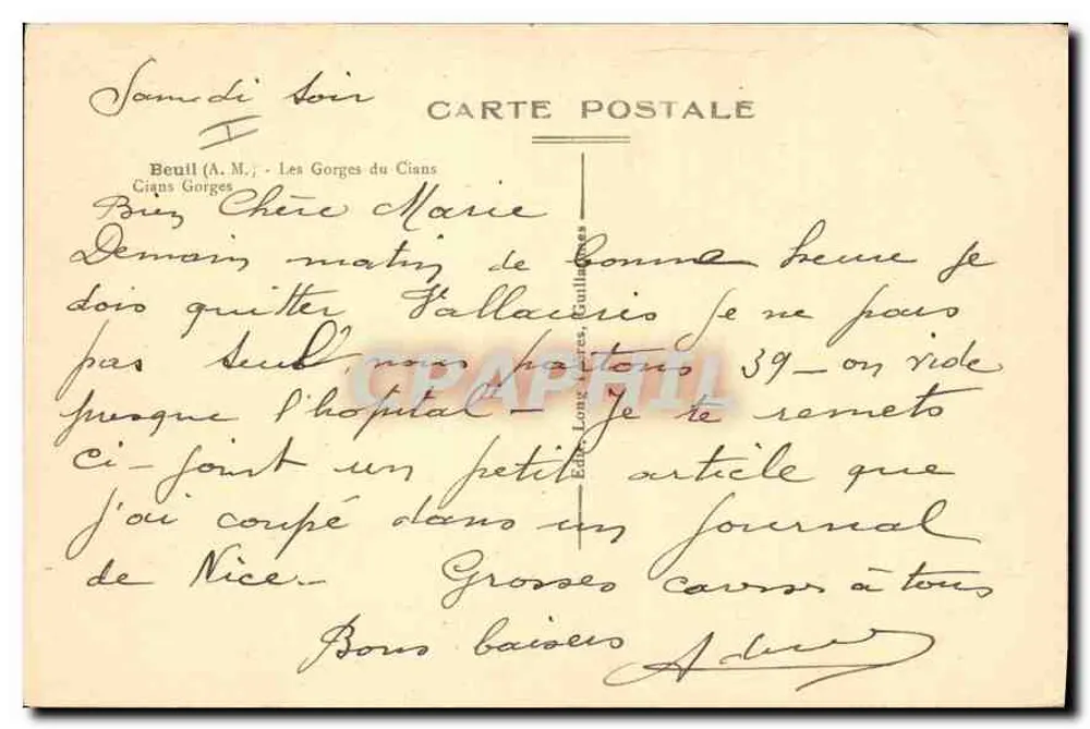 As Gorges do Cians — Beull (A.M.) — Editor Longères Guillages - Verso