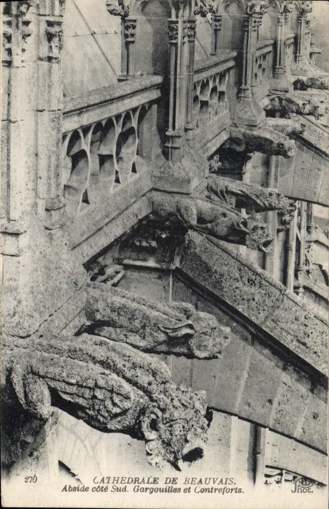 Kathedrale von Beauvais — Südseite des Aisles. Wasserspeier und Strebepfeiler — Jhot. n°270 - Vorderseite