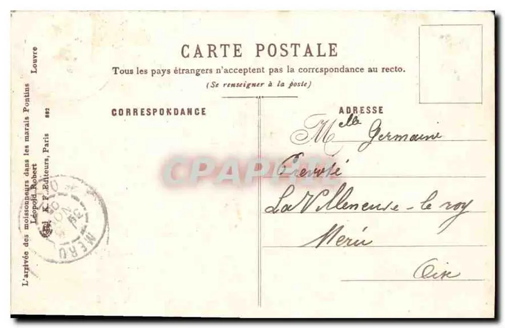 Llegada de los segadores a los marismas Pontins — editor Leopold Robert, n°882 - Reverso