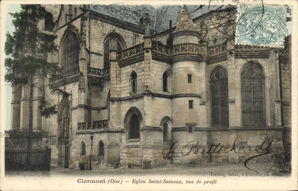 Clermont (Oise) — Katedra św. Samsona, widok z boku — Lecocq, tabac, w Clermonts-Oise - Awers