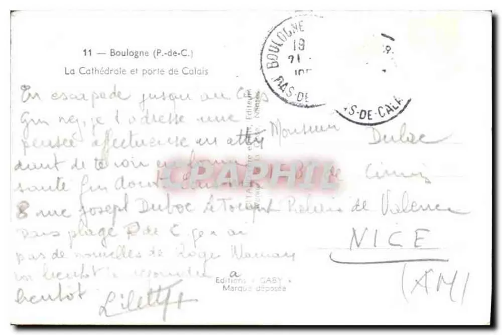 Die Kathedrale und das Tor von Calais — Boulogne-sur-Mer — Verlag Gaby, Nr. 11 - Rückseite