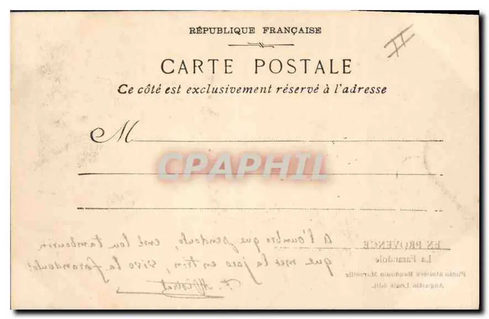 La Farandole — Em Provéncia — Photo ateliers Baudouin, Angustin Louis édit. - Verso