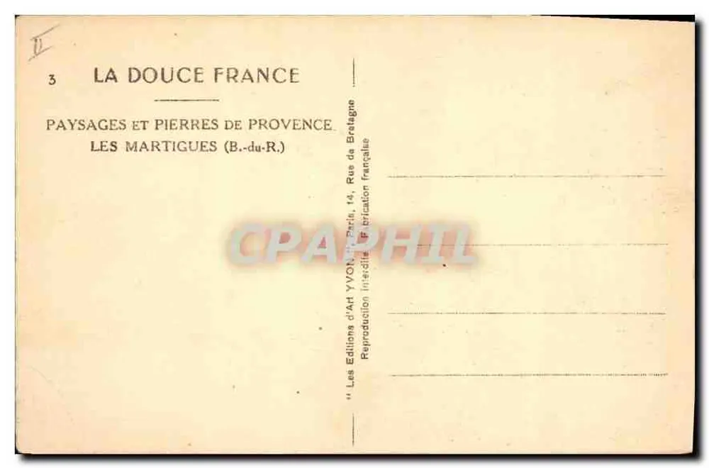 Les Martigues (B.-du-R.) — Paisagens e Pedras da Provência — Edições d'Art Yvon, Paris - Verso