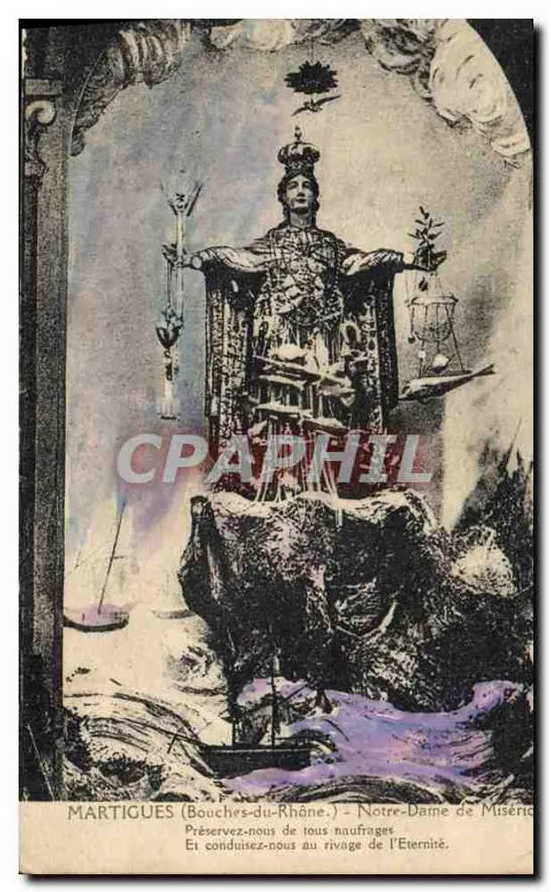 Martigues (Bouches-du-Rhône) — Notre-Dame de Miséricorde, statue sur rocher au-dessus de la mer — éditeur imprimeur non visible - Vorderseite