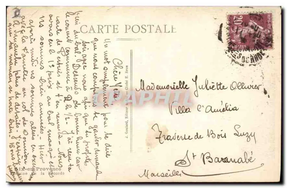 Fonte da Rotonda — Marselha — J. Gaudard, série 20 - Verso