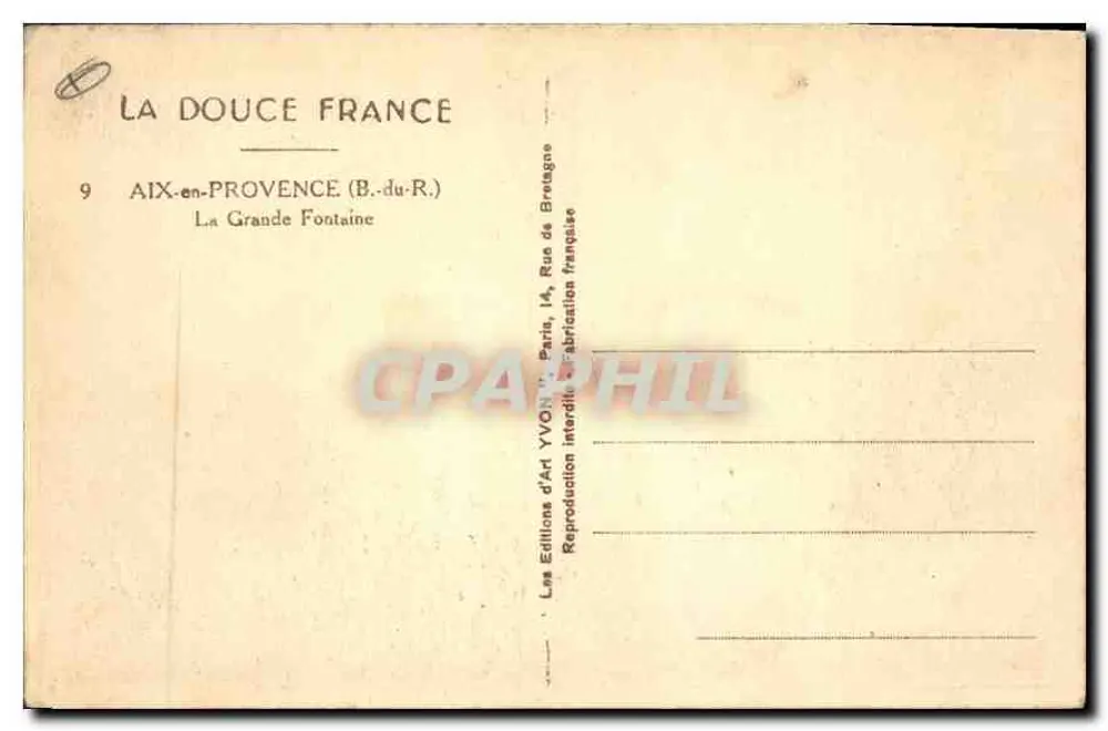 Die Große Fontäne — Aix-en-Provence — Éditions d'Art YVON - Rückseite