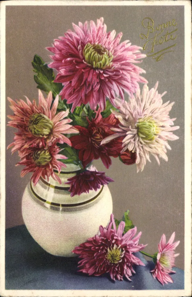 Bouquet van chrysantemen — Gelukkige verjaardag — uitgever niet geïdentificeerd, serie nummer 4141 - Voorkant