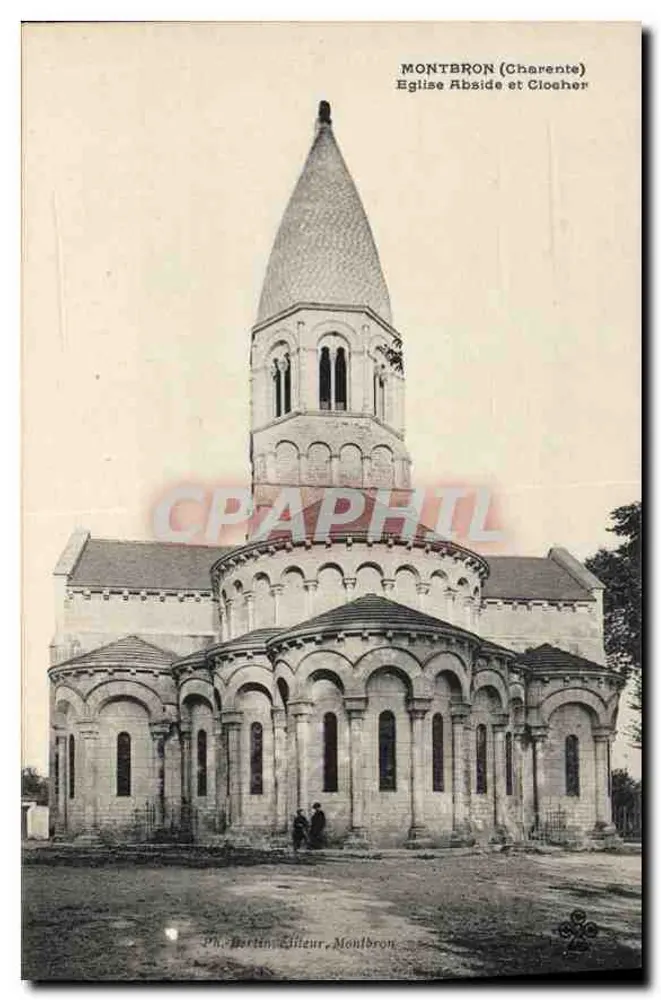 Montbron (Charente) — Igreja, Abside e Torre — Ph. Dertin, Editora, Montbron - Frente