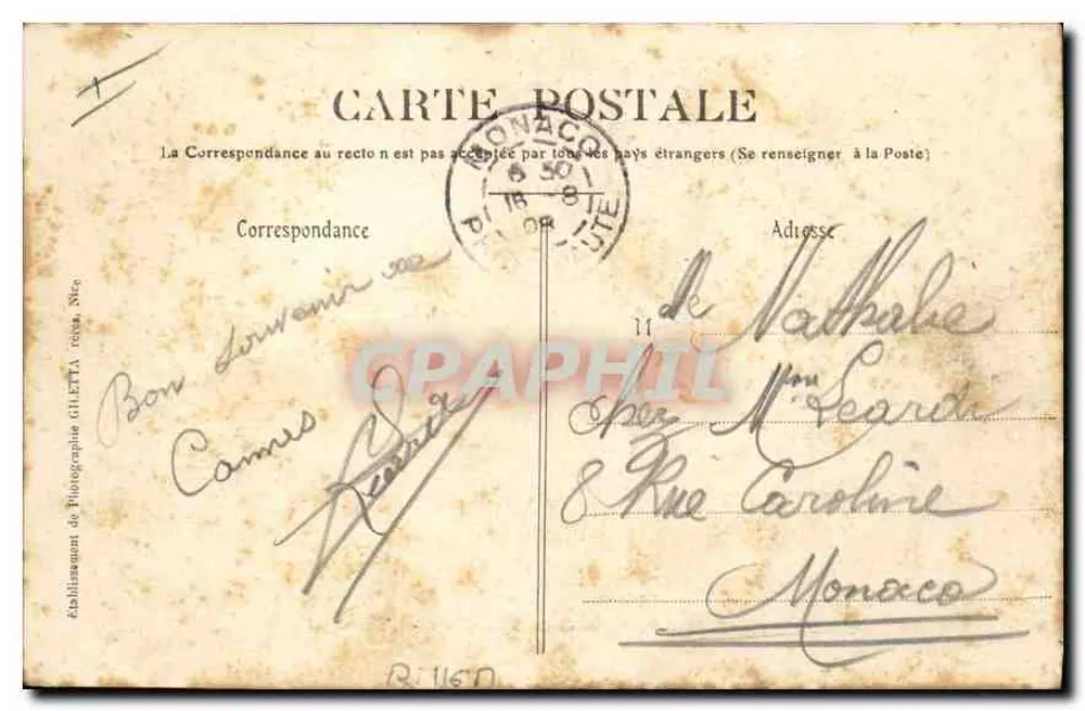 Nova Estrada da Corniche d'Or - L'Estérel — Coleção Artística, n°452, Edição Giletta, fot., Nice - Verso