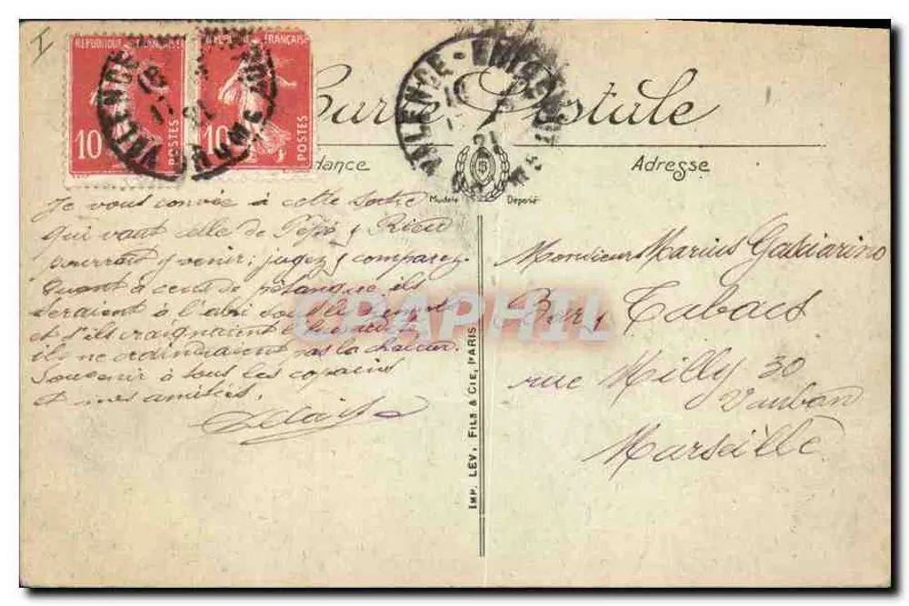 Les Goulets — Sucessão de túneis escavados diretamente na rocha, cornija alta sobrepondo a estrada, a 200 metros de altura — La Vernaison — editor Lev. Fils & Cie, Paris - Verso