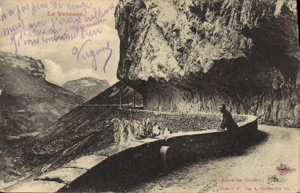 Vercors — Estrada dos Goulets — Cliché P. P. Pap. L. Randhand, em Die - Frente