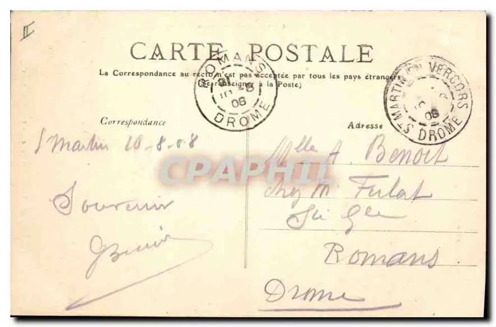 Entrada dos Grandes Goulets, lado das Barraques — A Drome Pittoresca — editor La Drome Pittoresque, n° 3057 - Verso